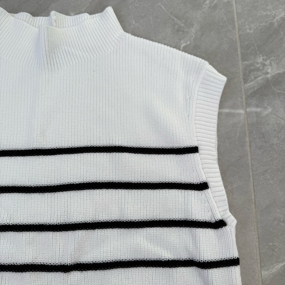 Women’s Talbots Stripe Shaker Stitch Funnel Neck Shell Mock Neck Sweater Medium - Picture 4 of 16